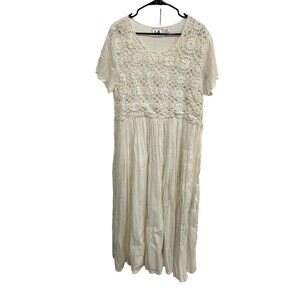 J.A. Studio Vintage Crochet Lace Short Sleeve Maxi Dress Cream Sz Large Boho